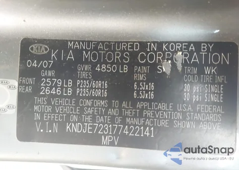 2007 Kia Sportage Lx V6 from USA, damaged, VIN KNDJE723177422141